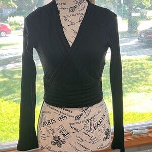 SHEIN Black Long Sleeve Wrap Blouse